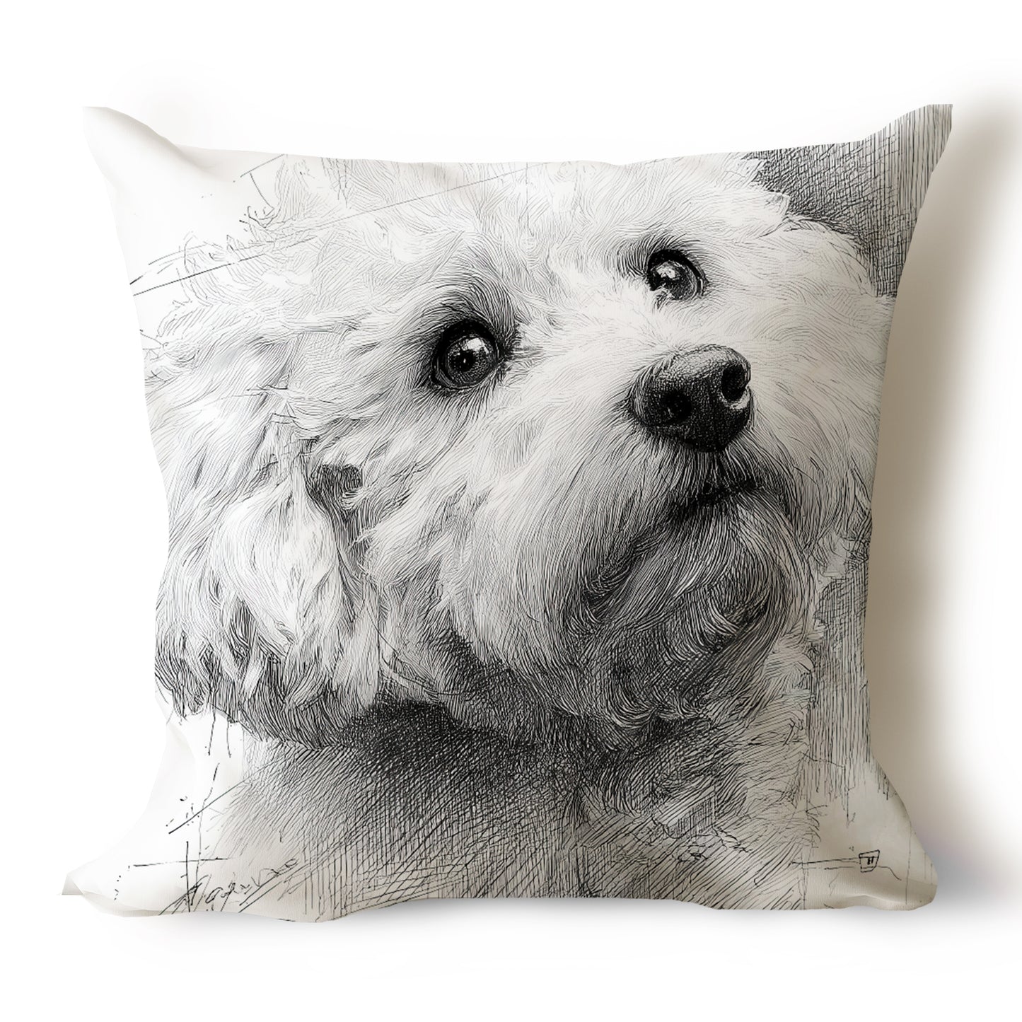Bichon Frise Pencil Sketch Artwork Throw Pillow Covers