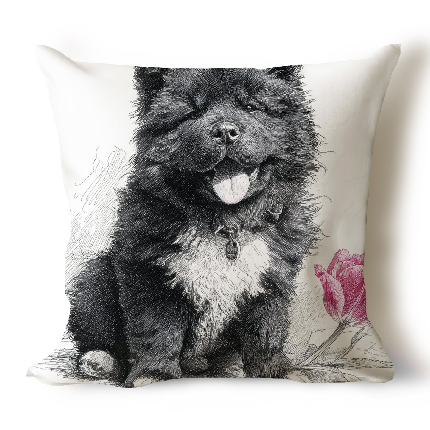 Chow Chow Pencil Sketch Artwork Throw Pillow Covers