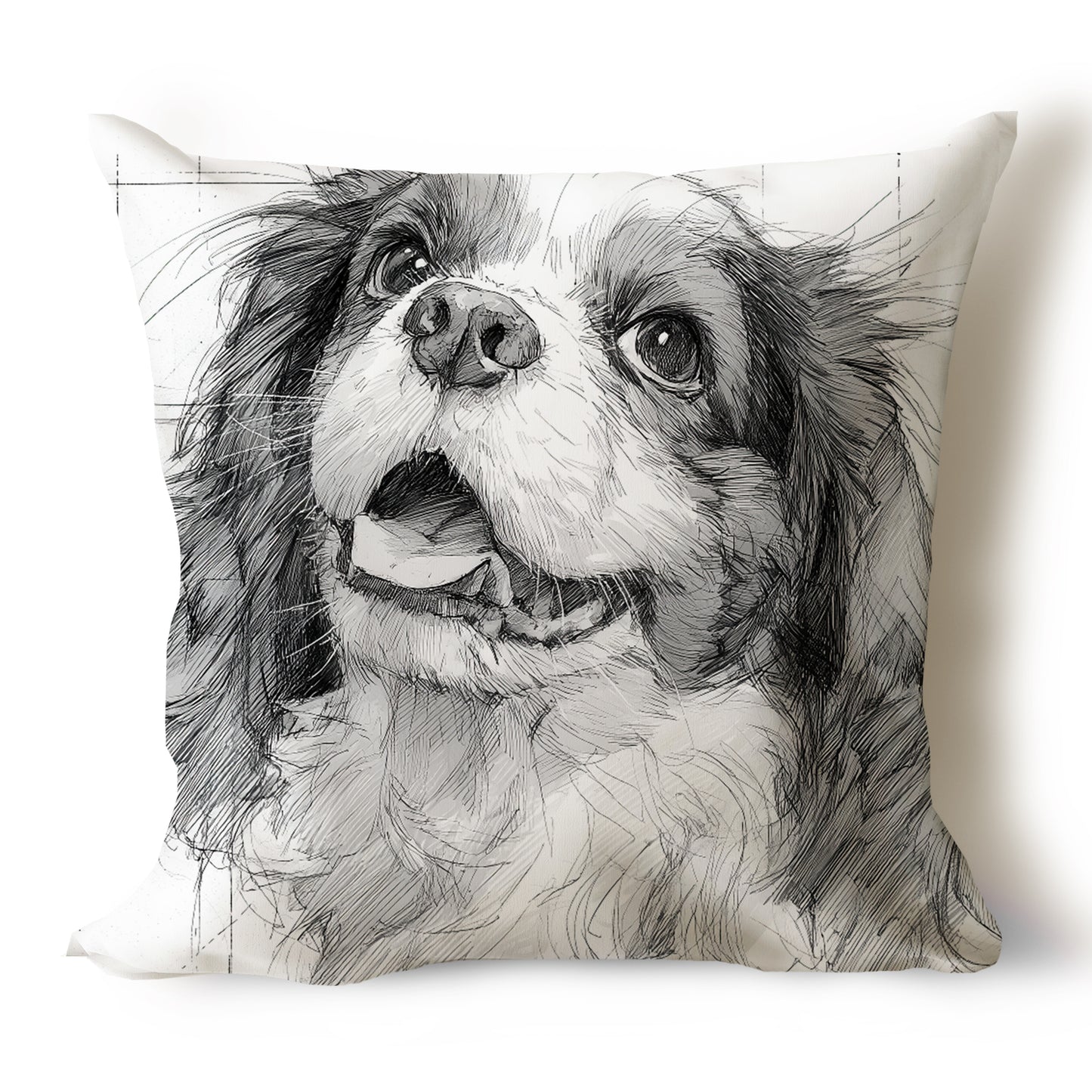 Cavalier King Charles Spaniel Pencil Sketch Artwork Throw Pillow Covers