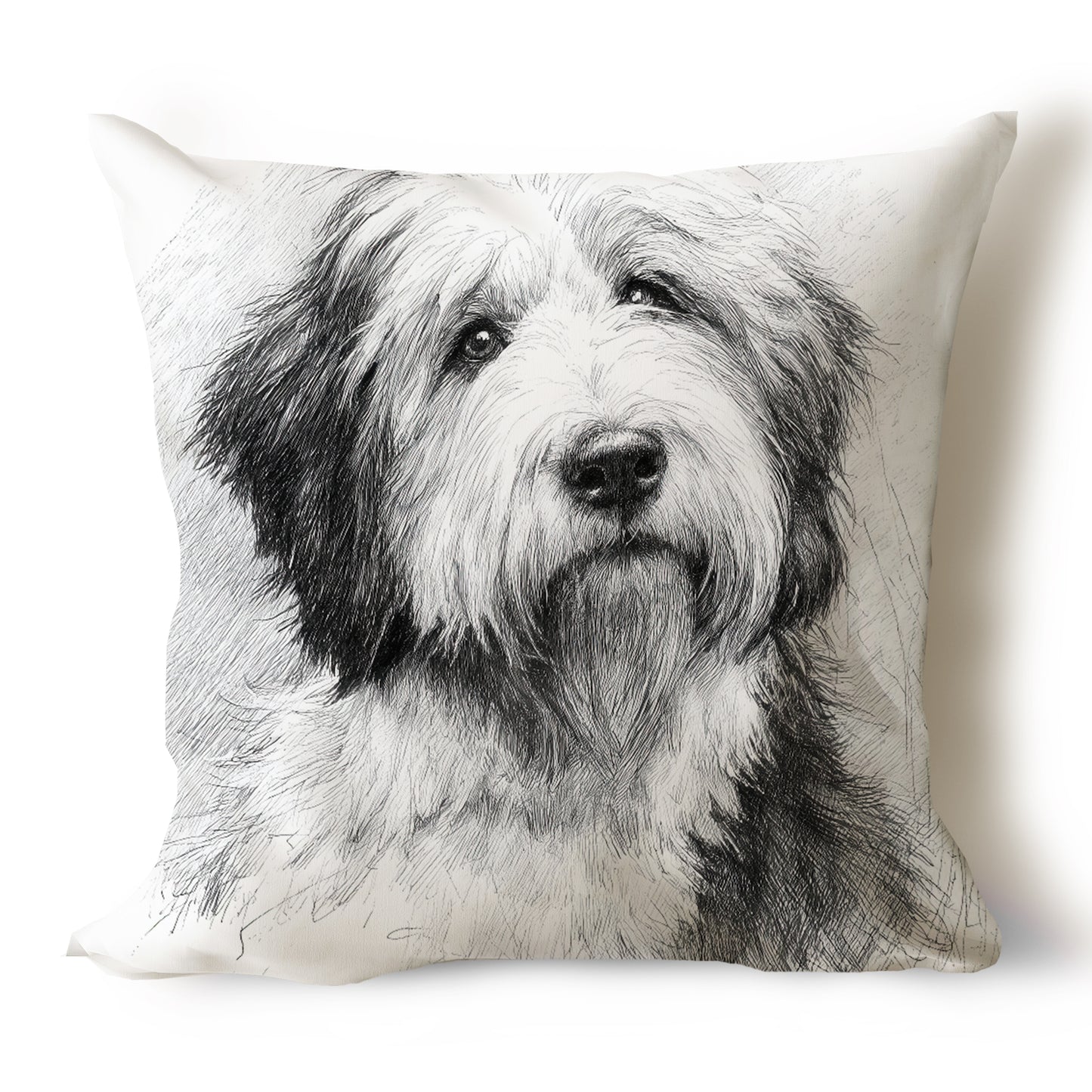 English Sheepdog Pencil Sketch Artwork Throw Pillow Covers