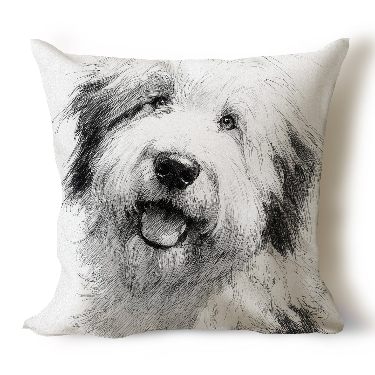 English Sheepdog Pencil Sketch Artwork Throw Pillow Covers