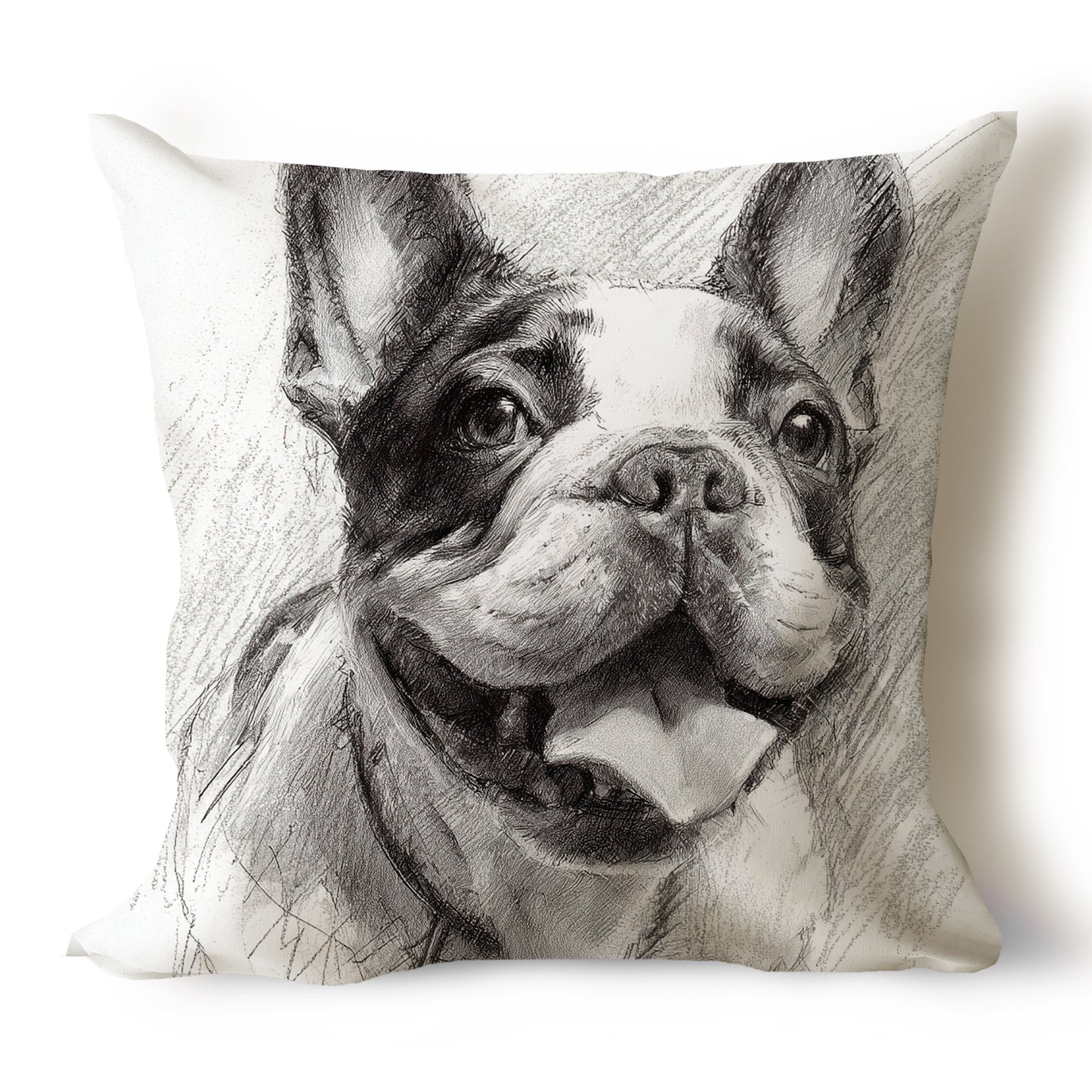 French Bulldog (Frenchie) Pencil Sketch Artwork Throw Pillow Covers