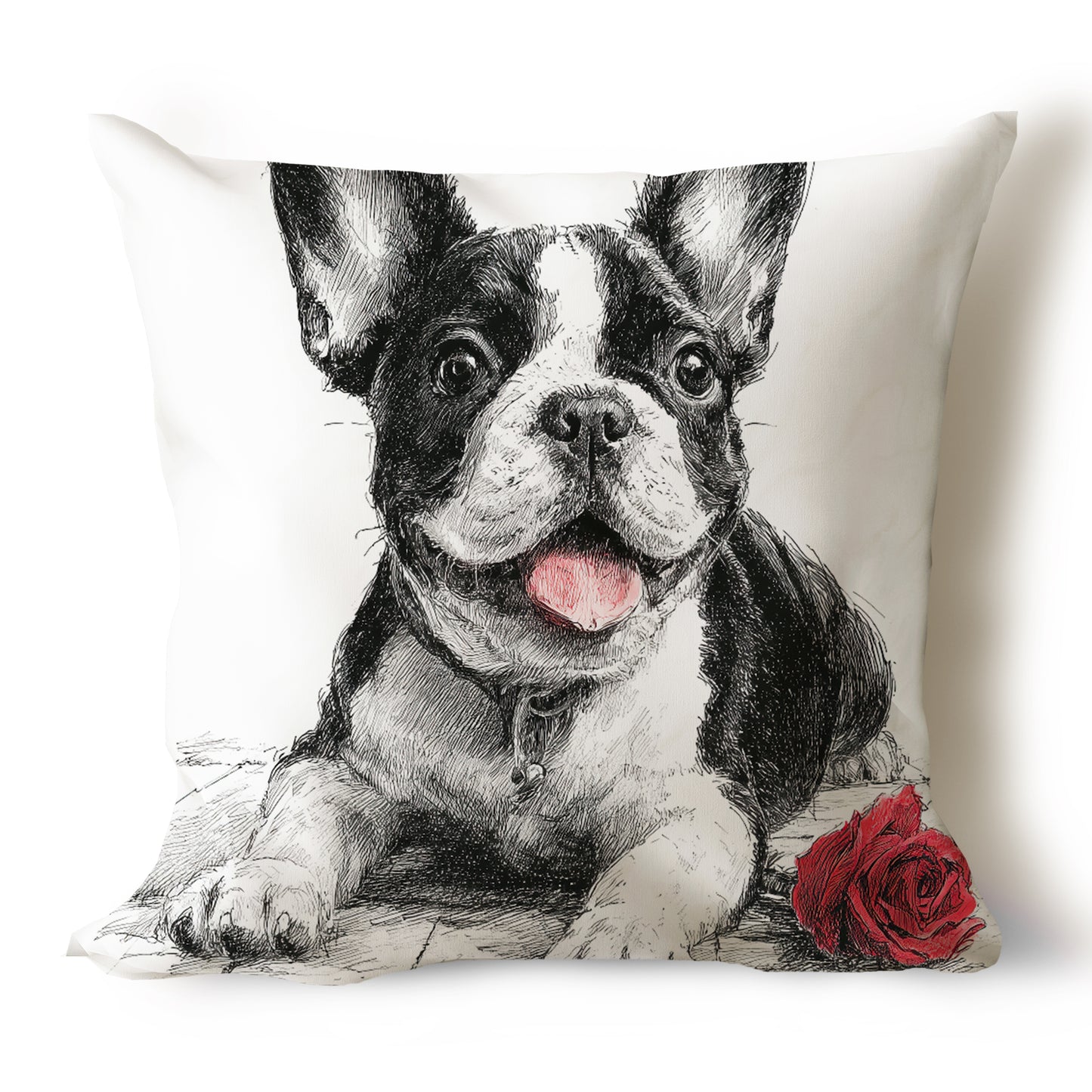 French Bulldog (Frenchie) Pencil Sketch Artwork Throw Pillow Covers