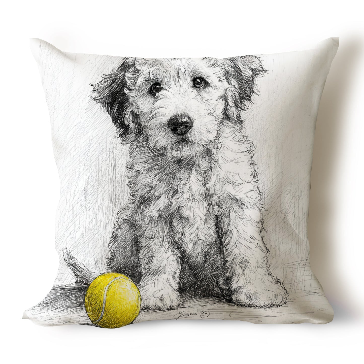 Goldendoodle Pencil Sketch Artwork Throw Pillow Covers