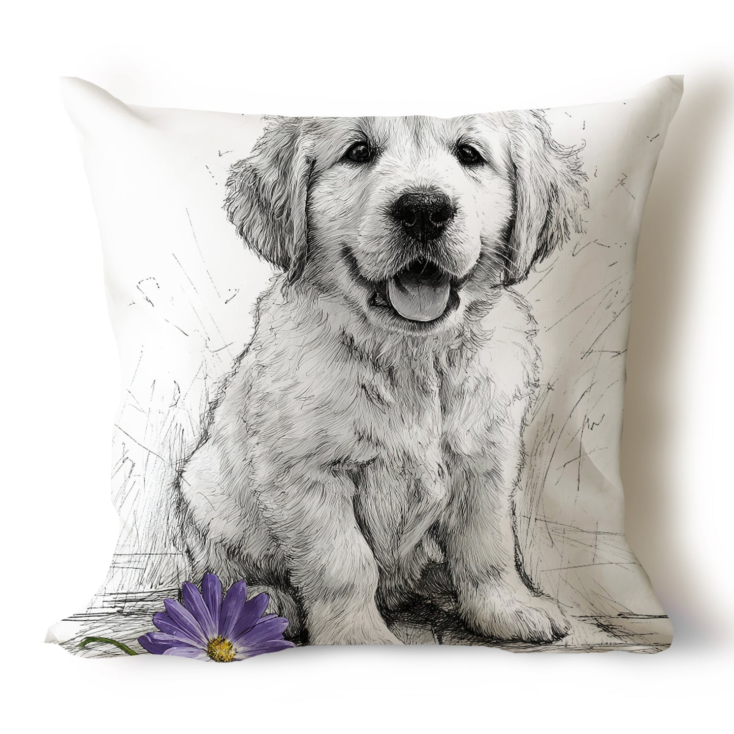 Golden Retriever Pencil Sketch Artwork Throw Pillow Covers