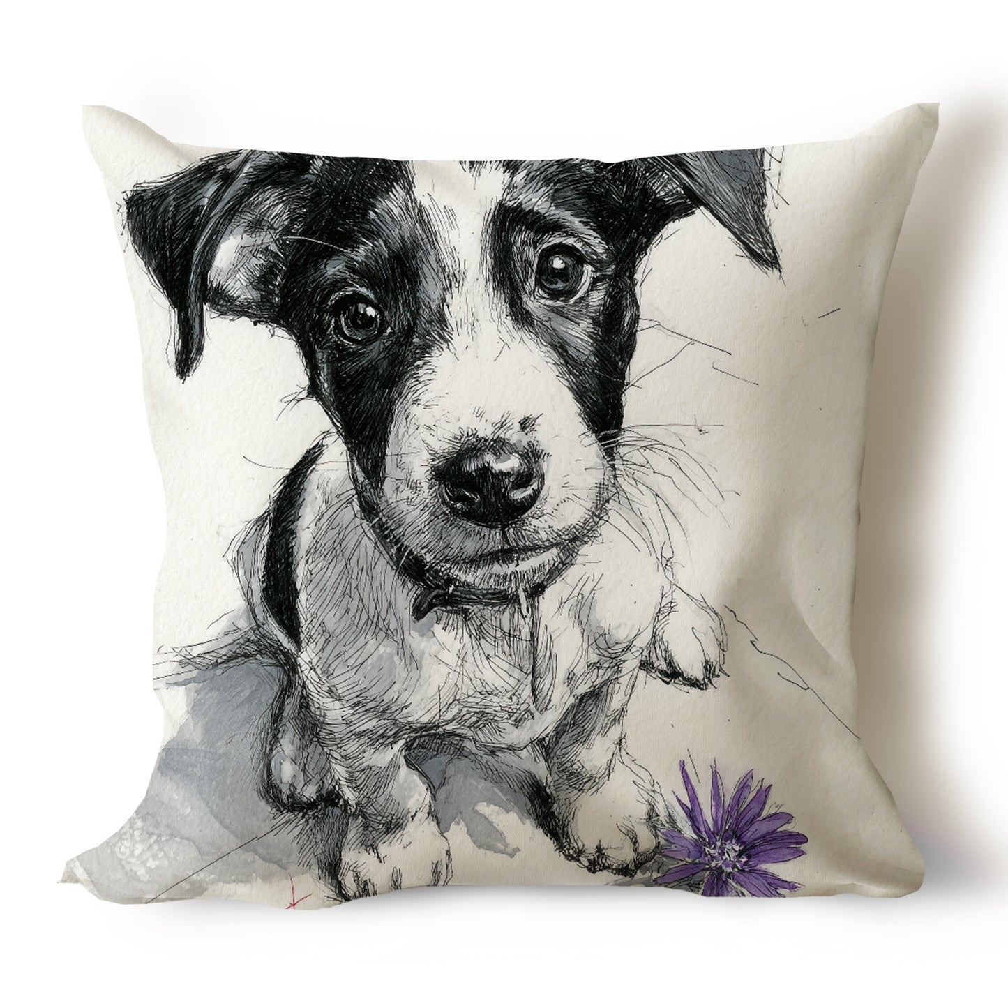 Jack Russell Terrier Pencil Sketch Artwork Throw Pillow Covers