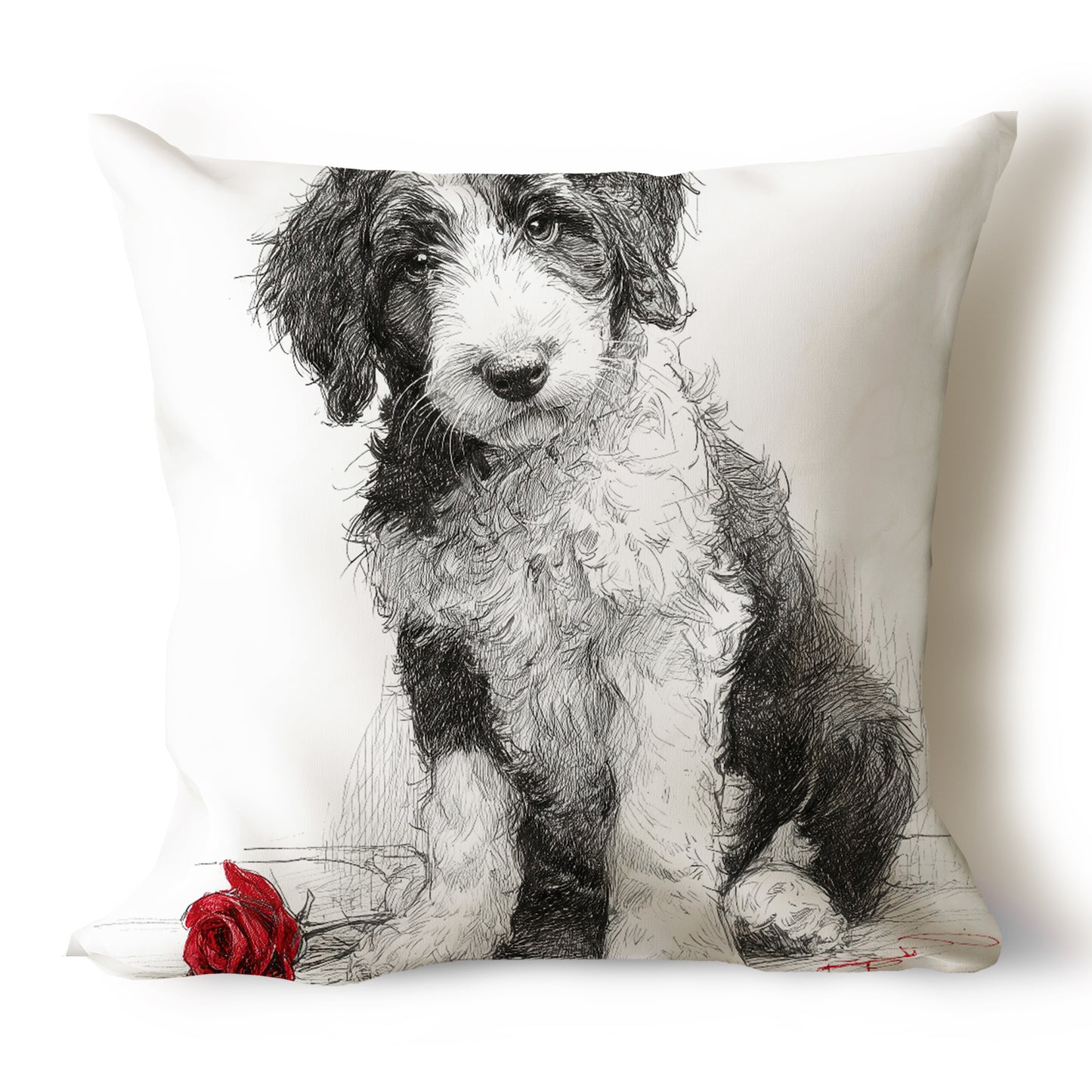 Labradoodle Pencil Sketch Artwork Throw Pillow Covers