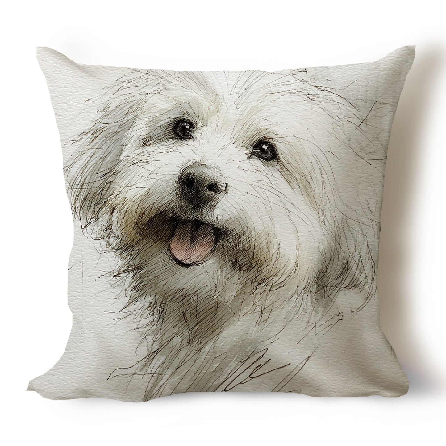 Maltese Pencil Sketch Artwork Throw Pillow Covers