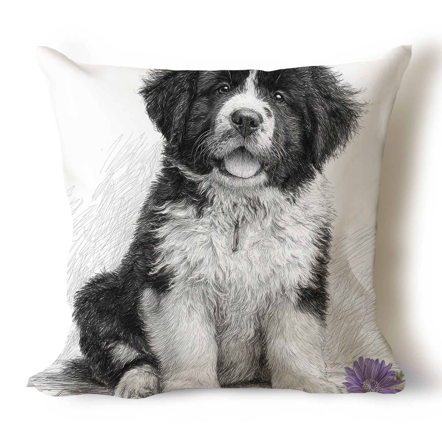 Newfoundland Dog (Newfie) Pencil Sketch Artwork Throw Pillow Covers