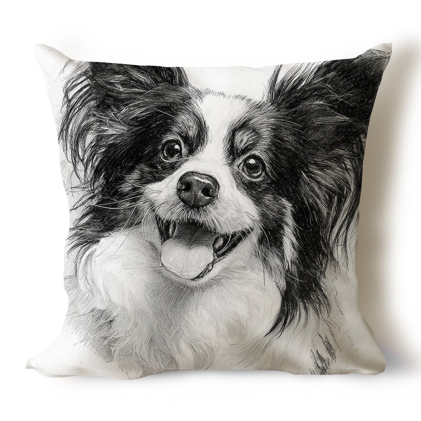 Papillon Pencil Sketch Artwork Throw Pillow Covers
