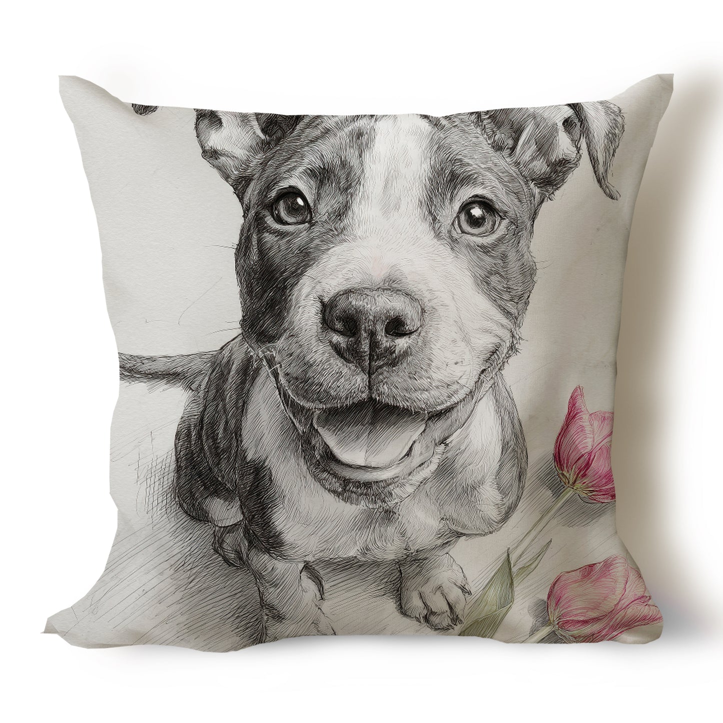 Pit Bull Pencil Sketch Artwork Throw Pillow Covers