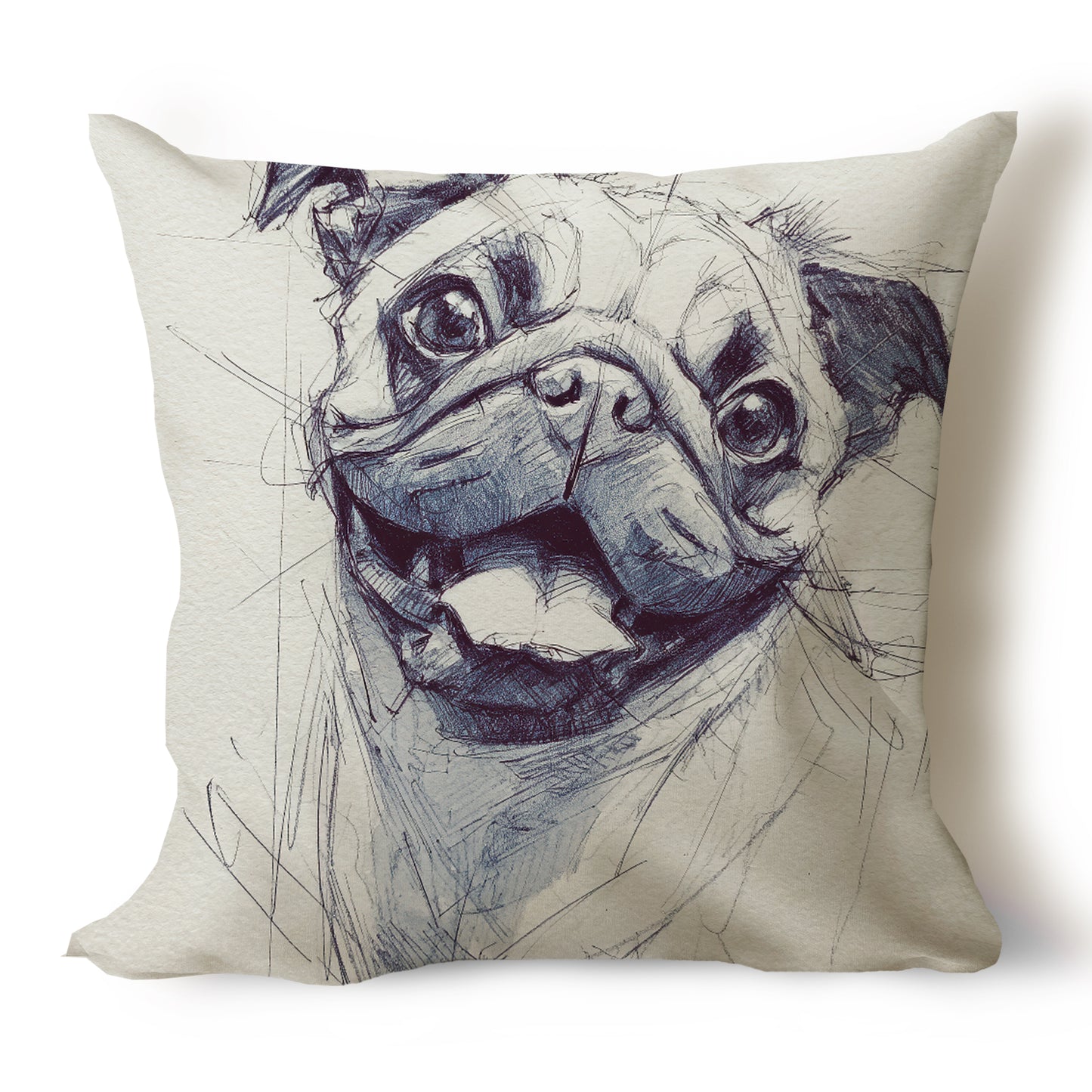 Pug Pencil Sketch Artwork Throw Pillow Covers
