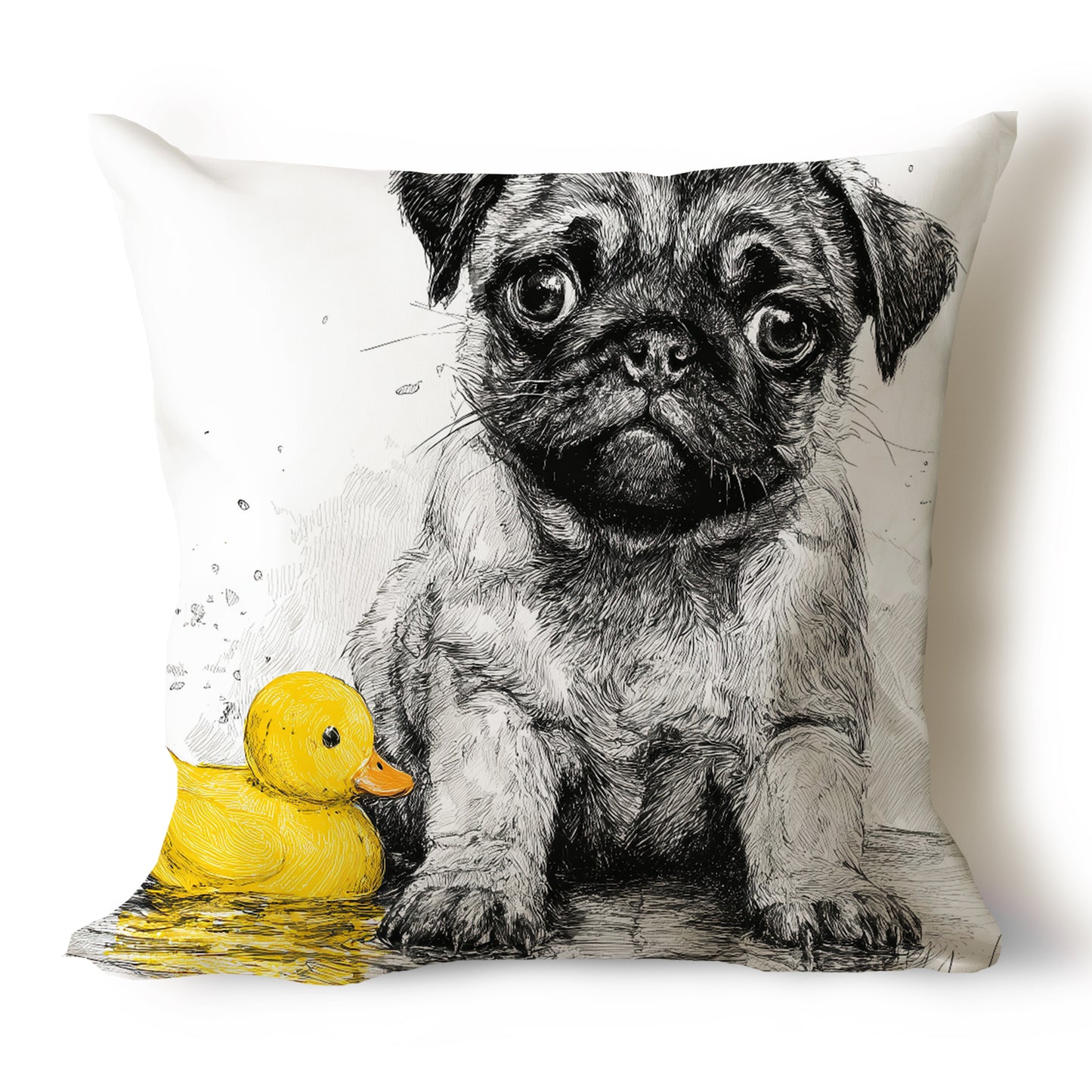 Pug Pencil Sketch Artwork Throw Pillow Covers