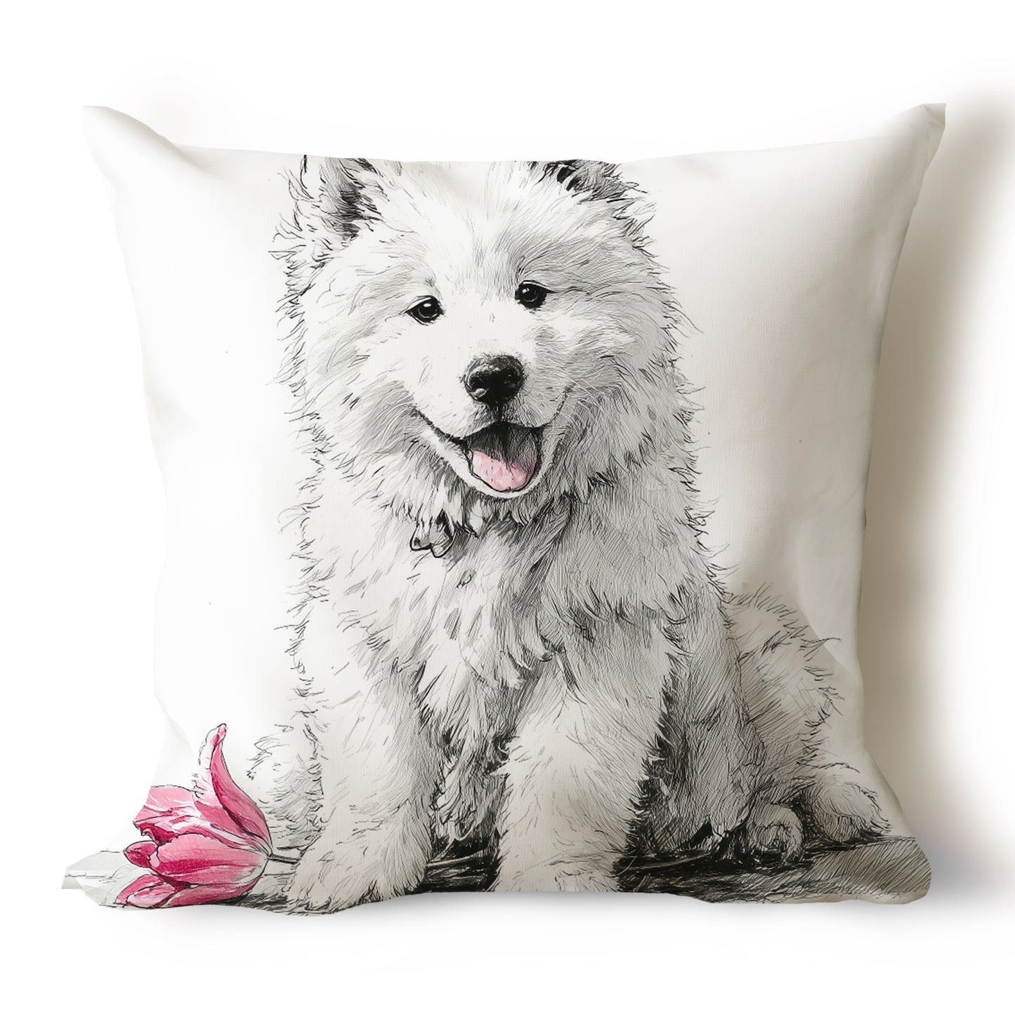 Samoyed Pencil Sketch Artwork Throw Pillow Covers