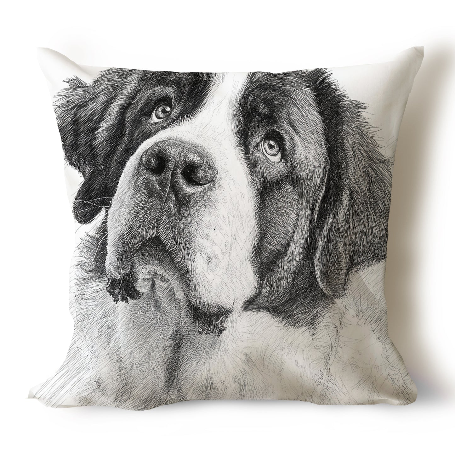 Saint Bernard Pencil Sketch Artwork Throw Pillow Covers