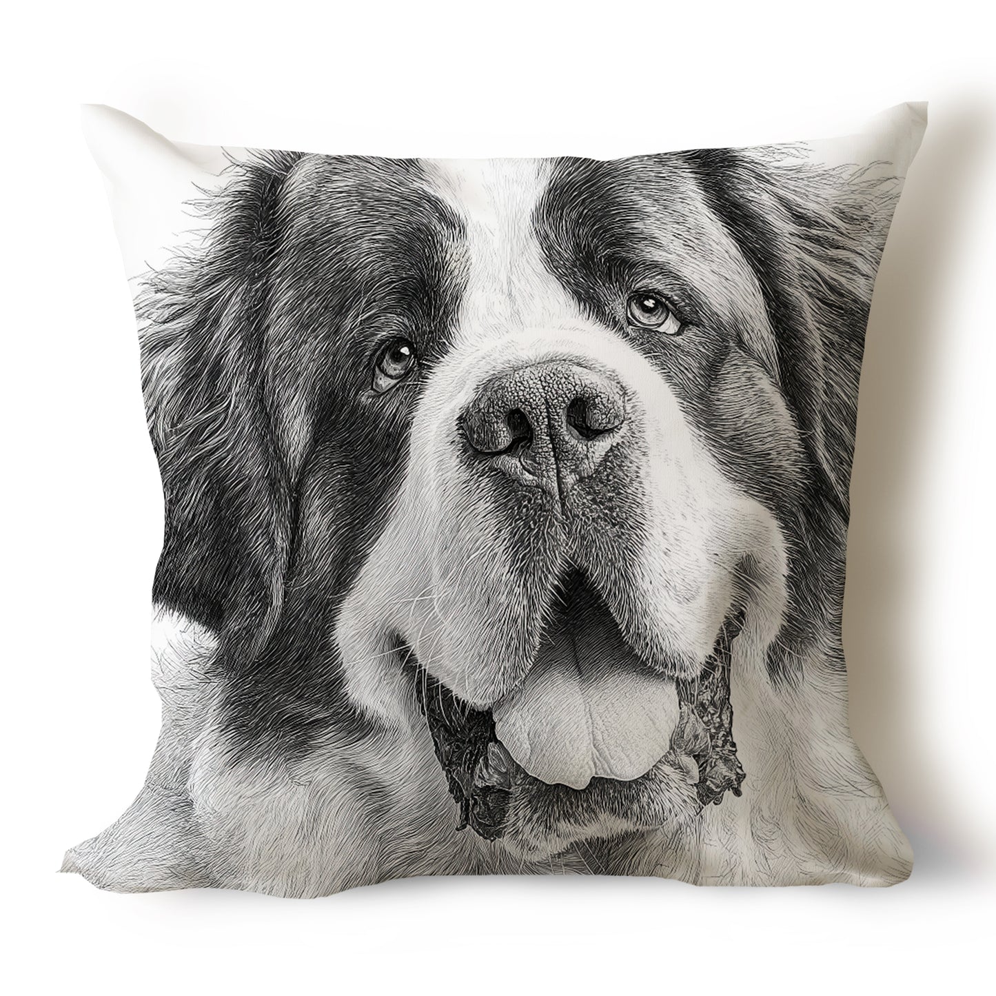 Saint Bernard Pencil Sketch Artwork Throw Pillow Covers
