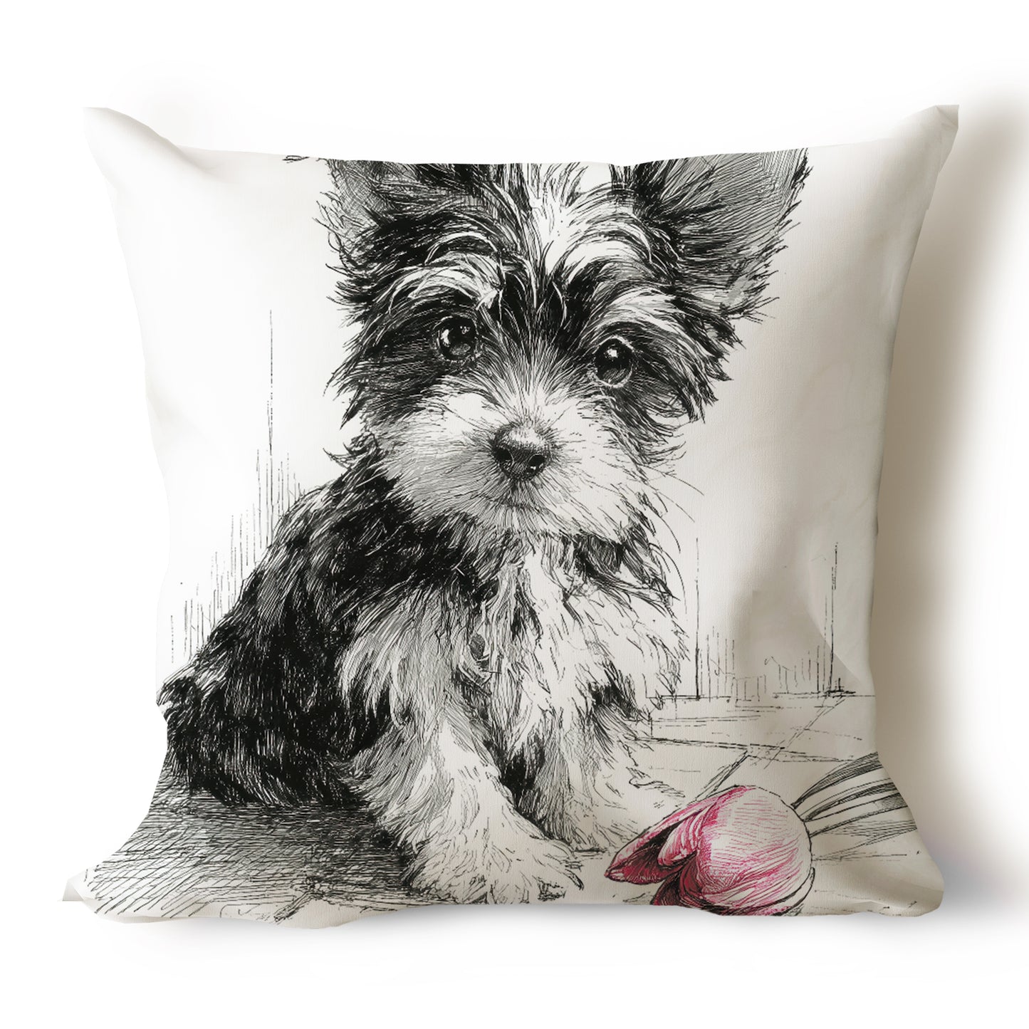 Yorkie (Yorkshire Terrier) Pencil Sketch Artwork Throw Pillow Covers