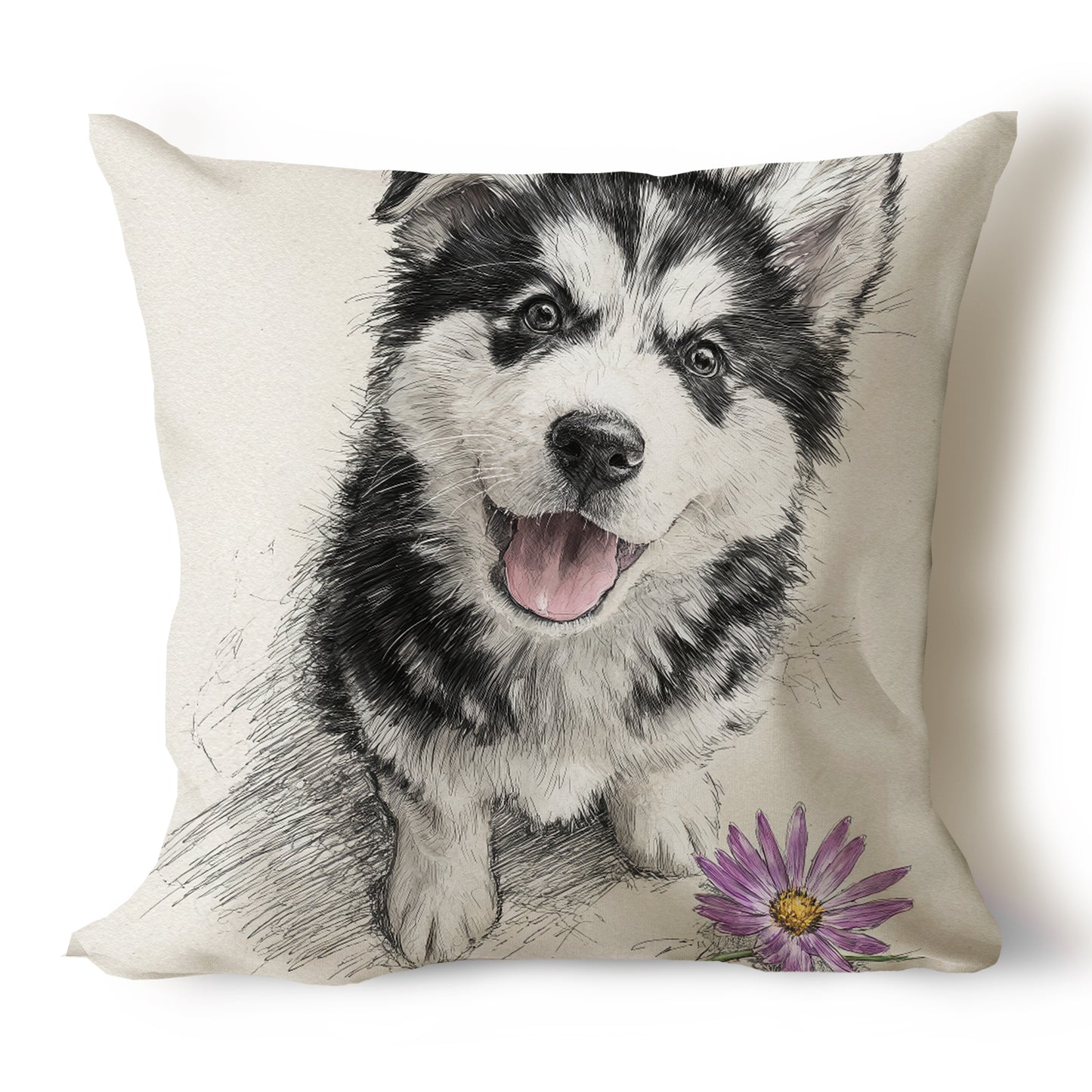 Alaskan Malamute Pencil Sketch Artwork Throw Pillow Covers