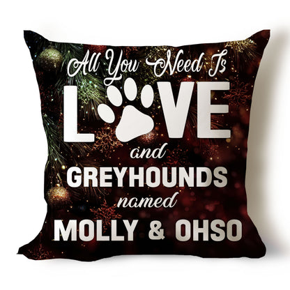 .All You Need Is Love & Dog Breed Named Dog Name Throw Pillow Covers (Single & Multiple Dogs)