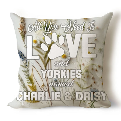 .All You Need Is Love & Dog Breed Named Dog Name Throw Pillow Covers (Single & Multiple Dogs)