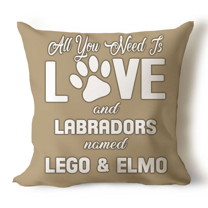 .All You Need Is Love & Dog Breed Named Dog Name Throw Pillow Covers (Single & Multiple Dogs)