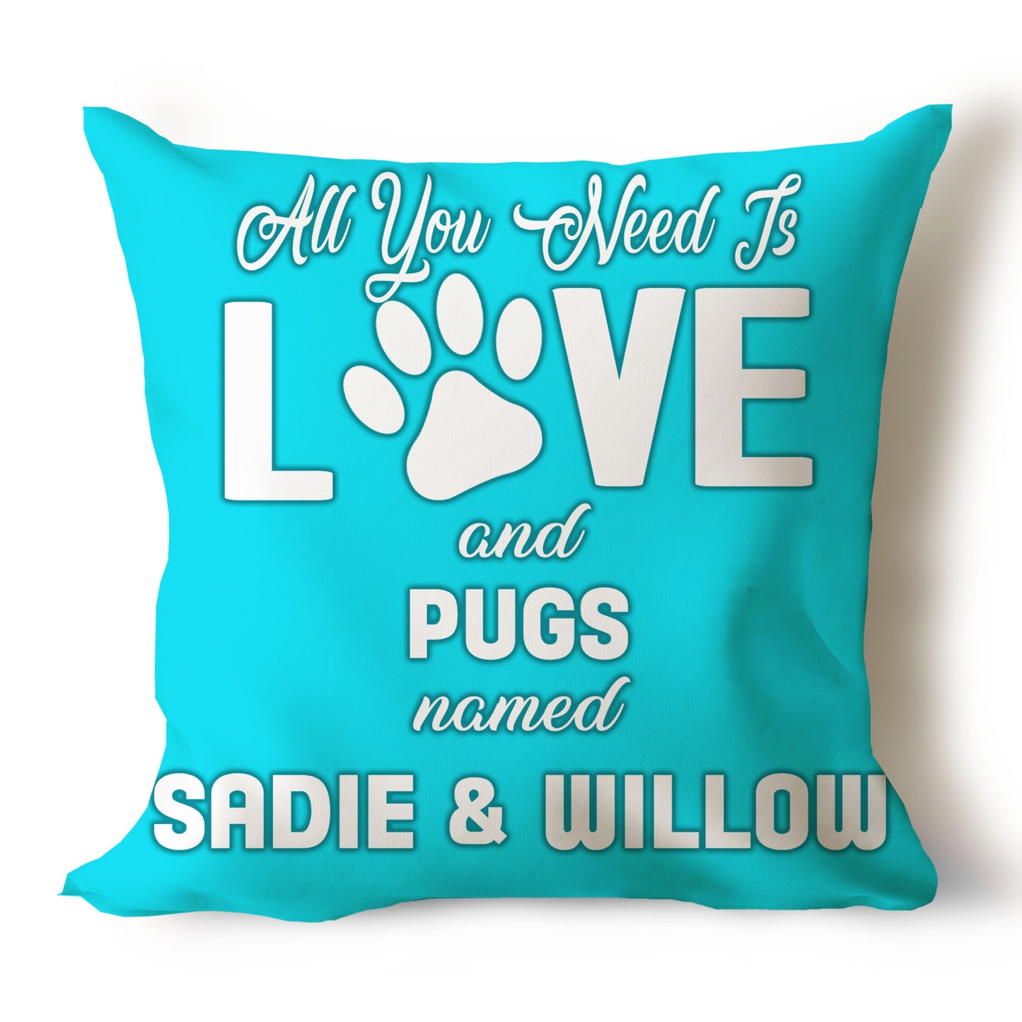 .All You Need Is Love & Dog Breed Named Dog Name Throw Pillow Covers (Single & Multiple Dogs)