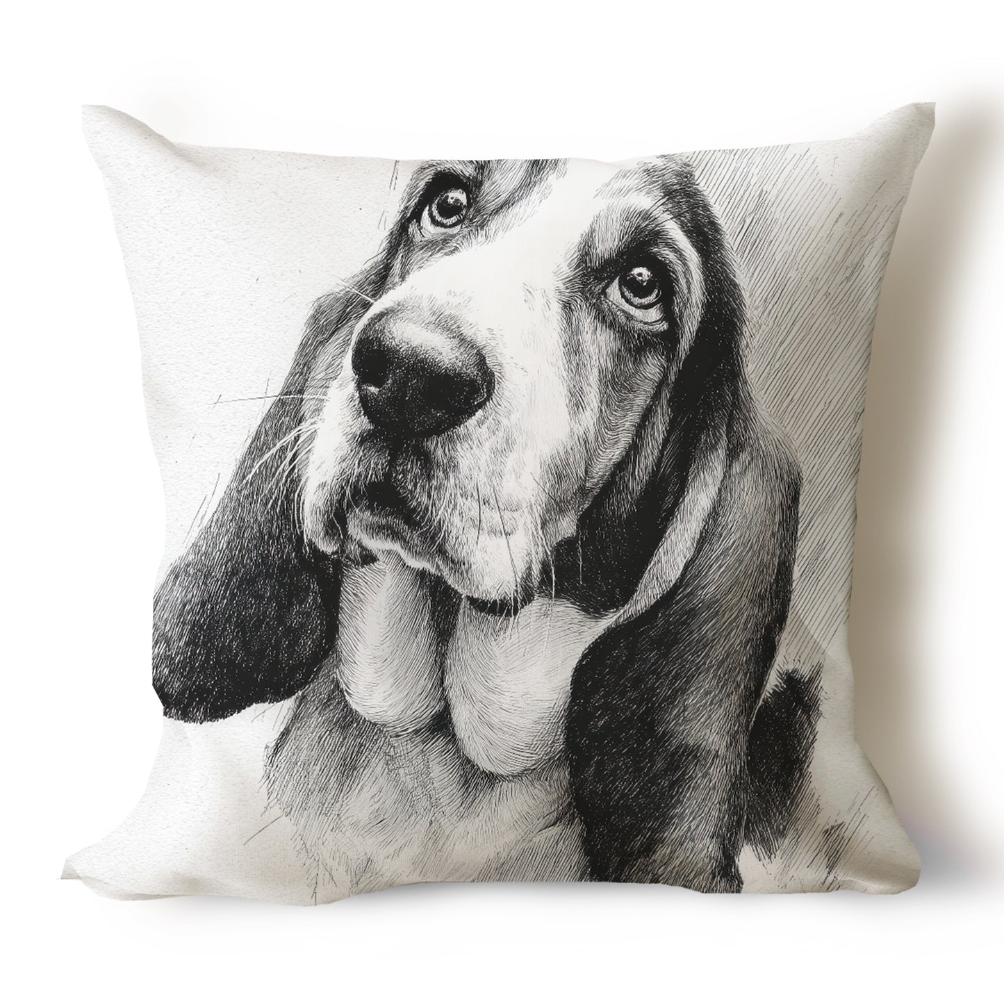 Basset Hound Pencil Sketch Artwork Throw Pillow Covers