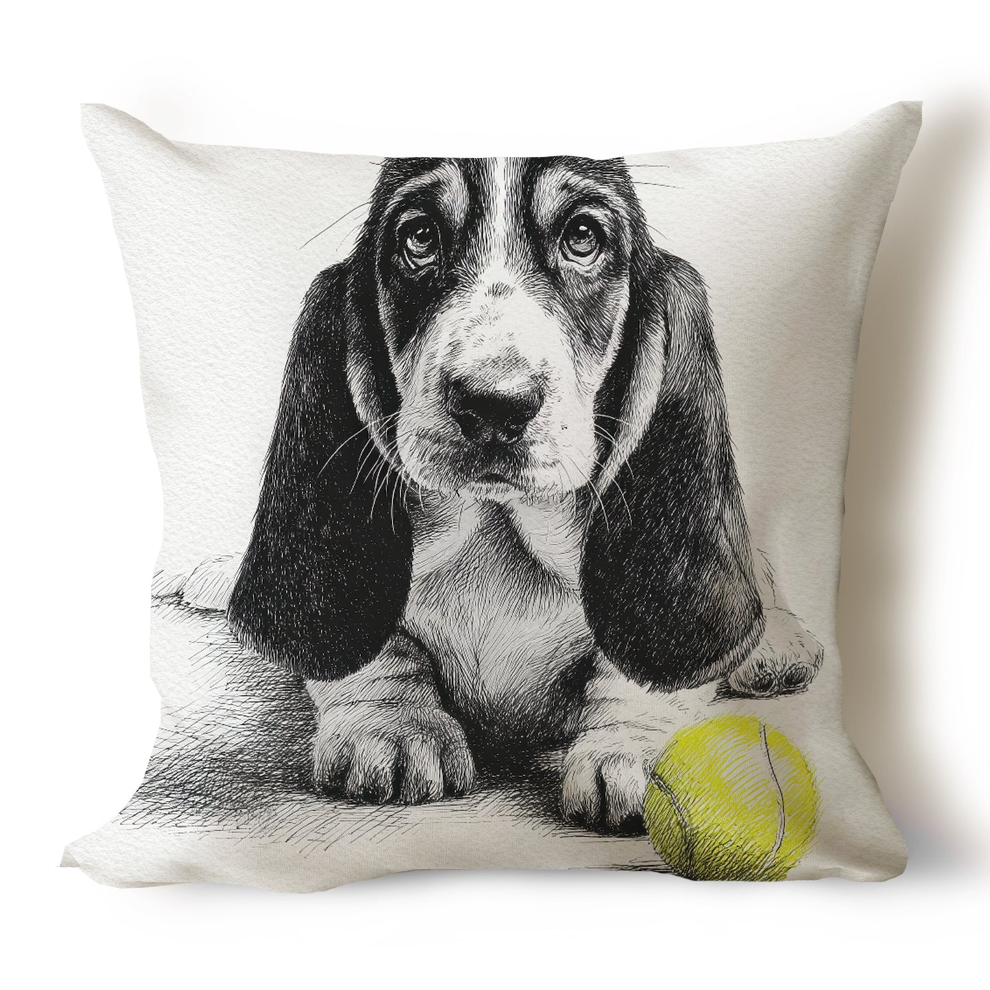 Basset Hound Pencil Sketch Artwork Throw Pillow Covers