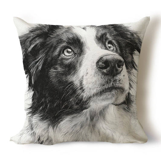 Border Collie Pencil Sketch Artwork Throw Pillow Covers