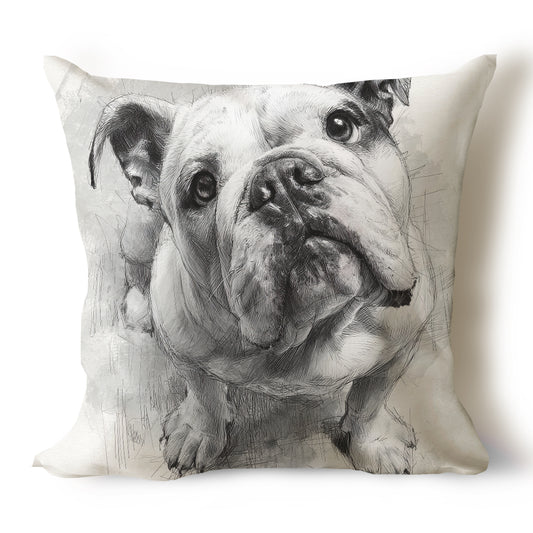 Bulldog Pencil Sketch Artwork Throw Pillow Covers