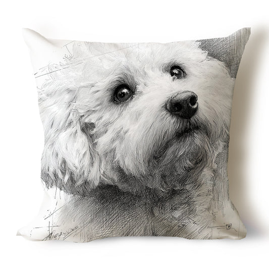 Bichon Frise Pencil Sketch Artwork Throw Pillow Covers