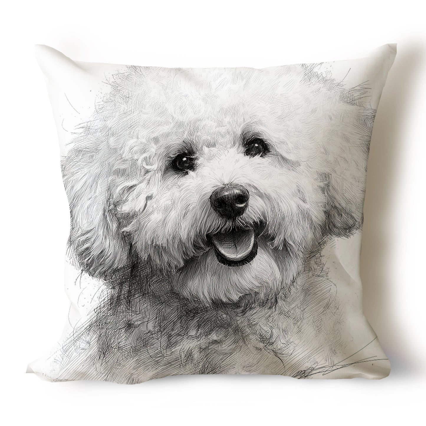 Bichon Frise Pencil Sketch Artwork Throw Pillow Covers