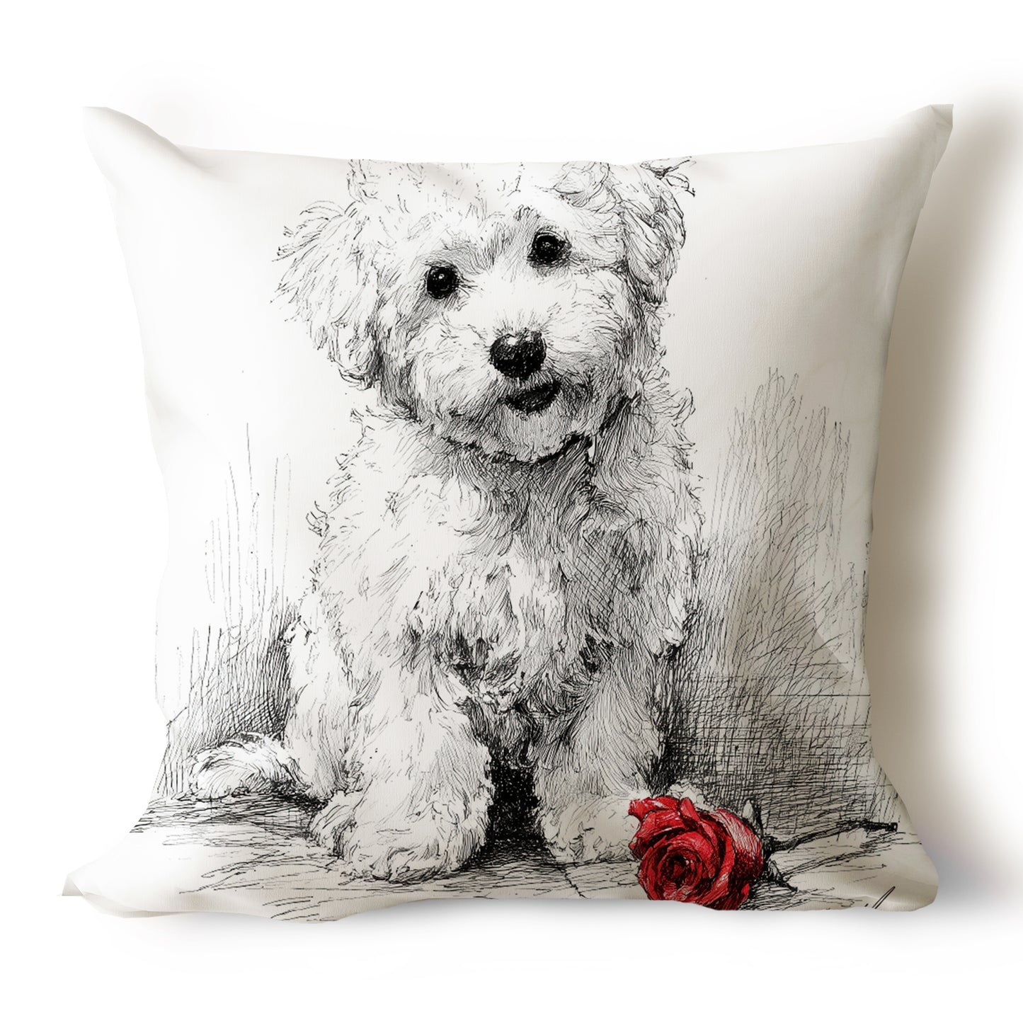 Bichon Frise Pencil Sketch Artwork Throw Pillow Covers