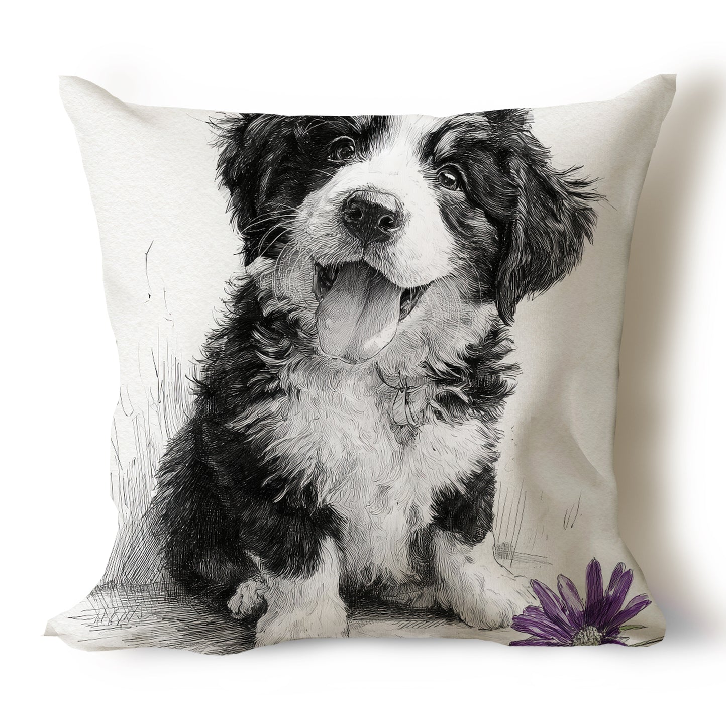 Bernese Mountain Dog Pencil Sketch Artwork Throw Pillow Covers