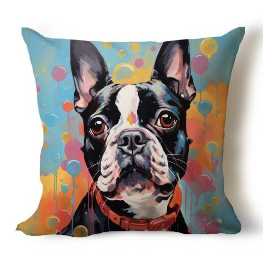 Boston Terrier Pencil Sketch Artwork Throw Pillow Covers
