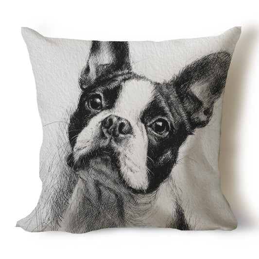 Boston Terrier Pencil Sketch Artwork Throw Pillow Covers