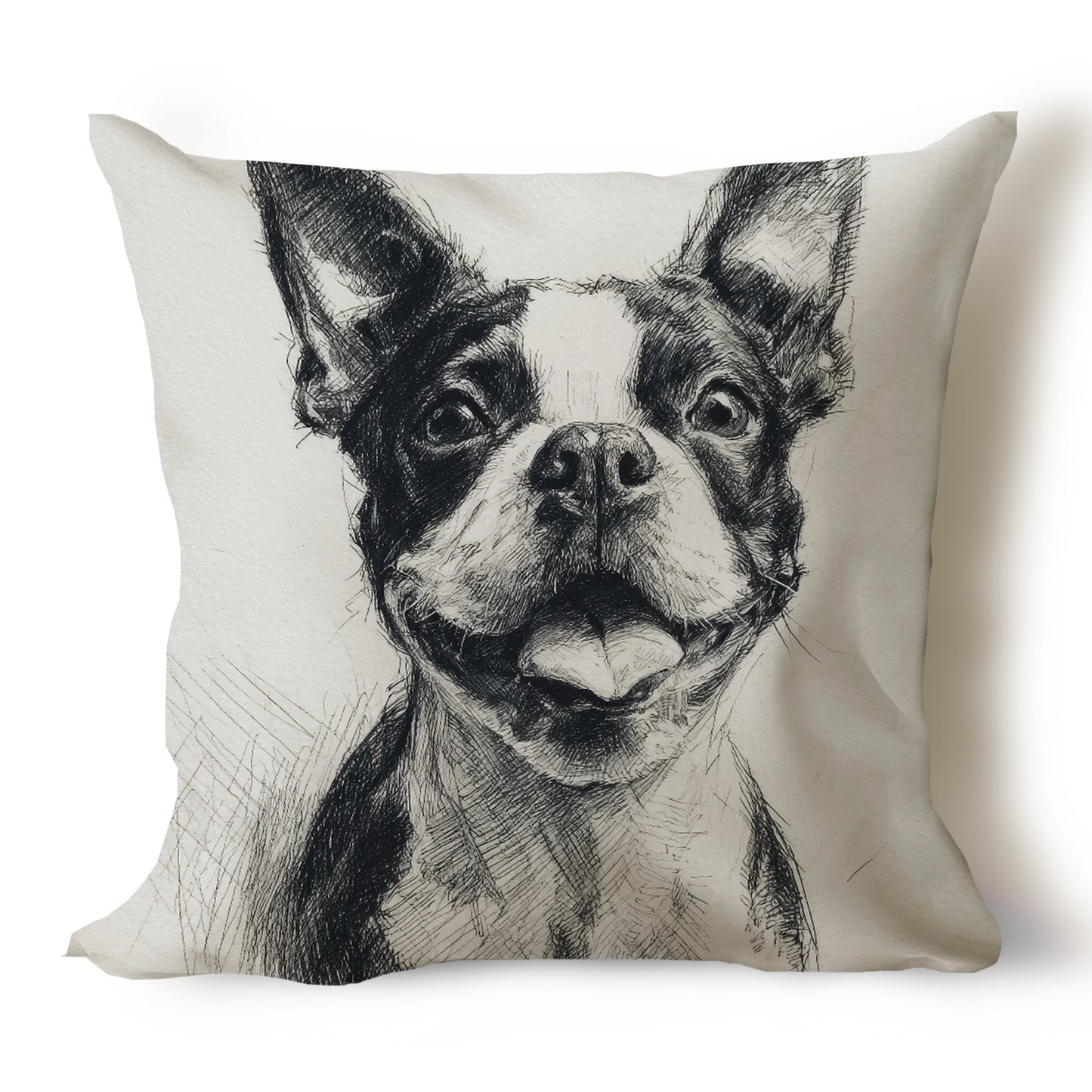 Boston Terrier Pencil Sketch Artwork Throw Pillow Covers