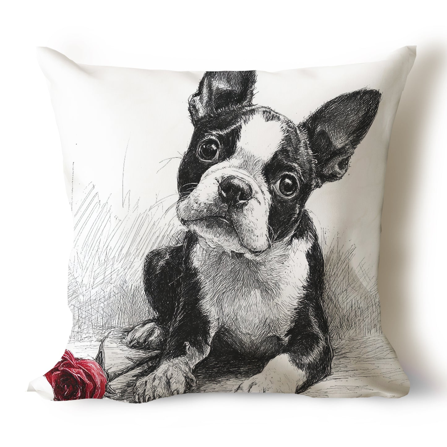 Boston Terrier Pencil Sketch Artwork Throw Pillow Covers