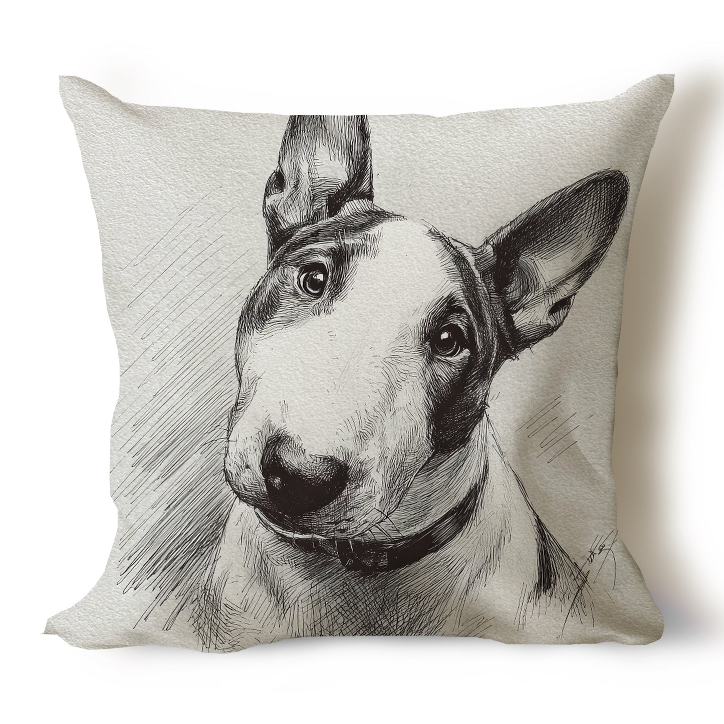 Bull Terrier Pencil Sketch Artwork Throw Pillow Covers