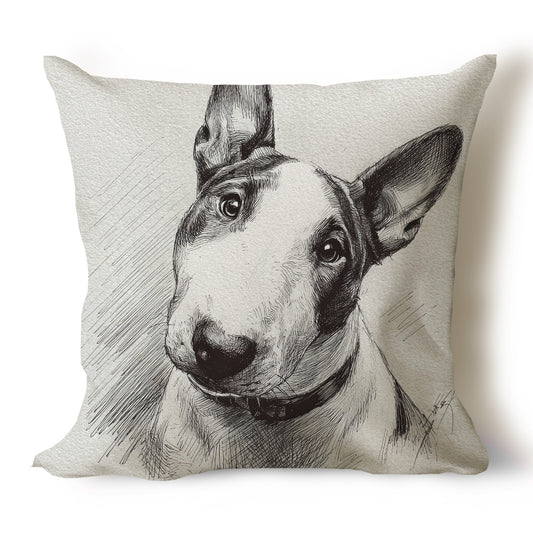 Bull Terrier Pencil Sketch Artwork Throw Pillow Covers