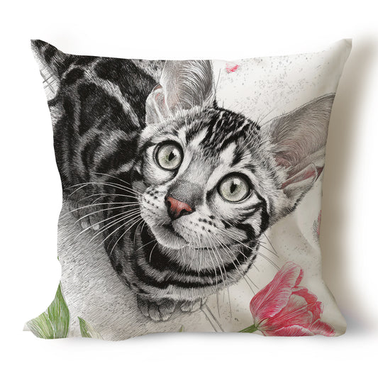 Cats Pencil Sketch Artwork Throw Pillow Covers
