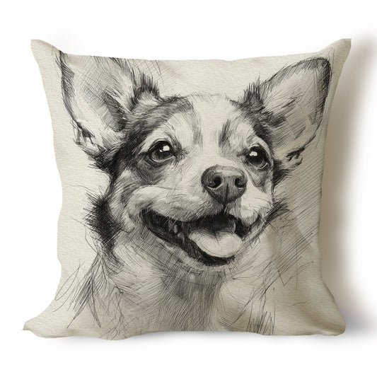 Chihuahua Pencil Sketch Artwork Throw Pillow Covers