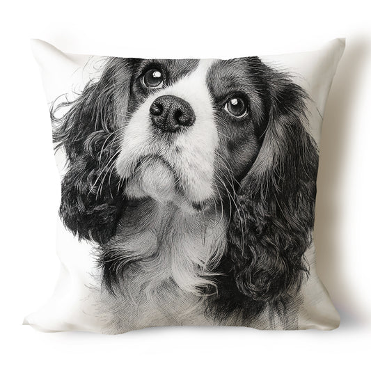Cavalier King Charles Spaniel Pencil Sketch Artwork Throw Pillow Covers
