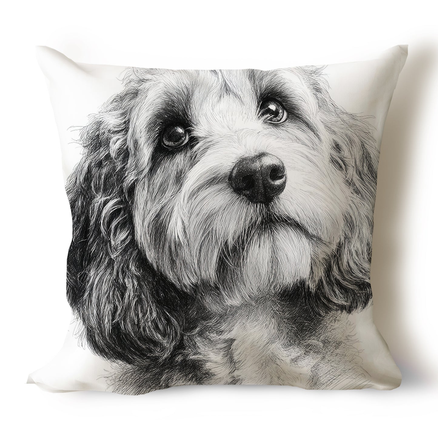 Cockapoo Pencil Sketch Artwork Throw Pillow Covers