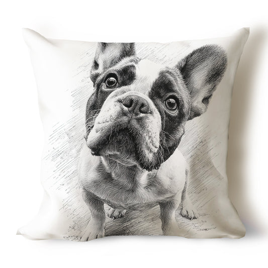 French Bulldog (Frenchie) Pencil Sketch Artwork Throw Pillow Covers