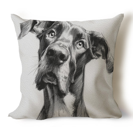 Great Dane Pencil Sketch Artwork Throw Pillow Covers