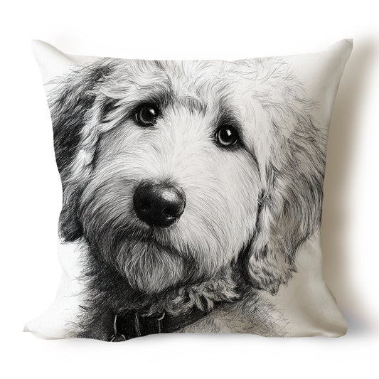 Goldendoodle Pencil Sketch Artwork Throw Pillow Covers