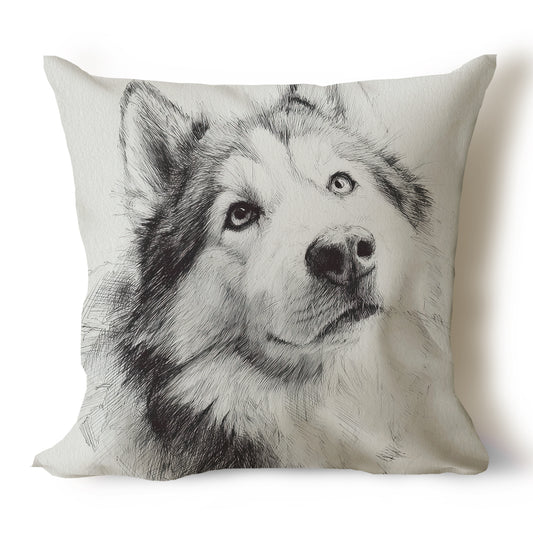 Husky Pencil Sketch Artwork Throw Pillow Covers