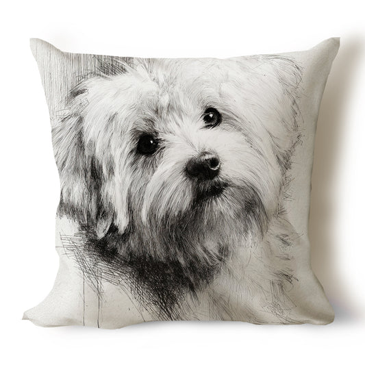 Maltese Pencil Sketch Artwork Throw Pillow Covers
