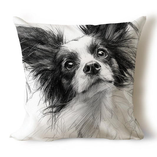 Papillon Pencil Sketch Artwork Throw Pillow Covers